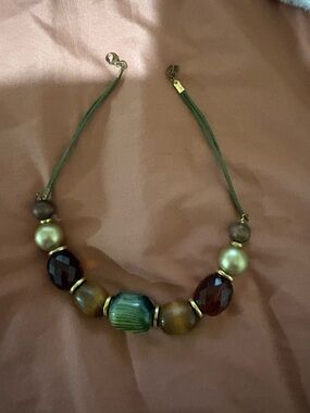 Avon Green, Brown and Red Bead Necklace